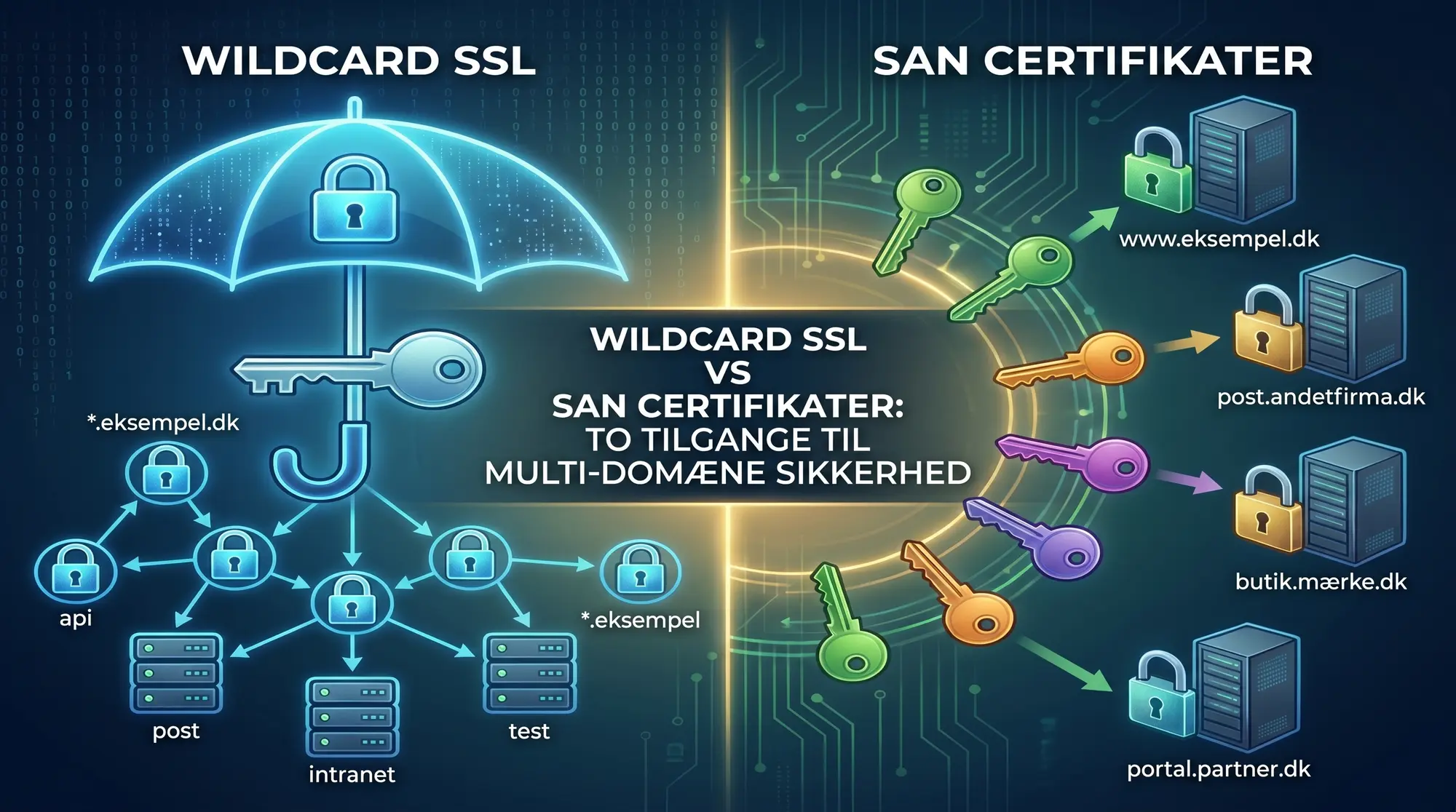 Wildcard SSL vs SAN-certifikater: Hvornår bruger du hvad?