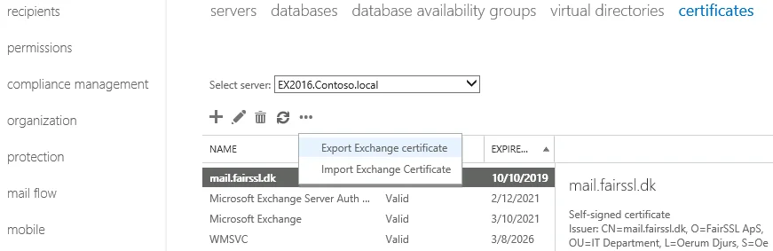 Exchange: PFX eksport